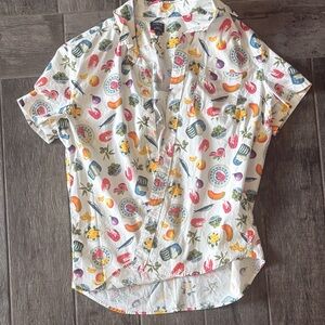 J. Crew White Short Sleeve Shirt with Colorful Fruit & Shell Print